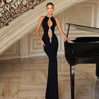 Black Mermaid Dress | Sleeveless High-Waist Evening Dress with Jewel Embellishments