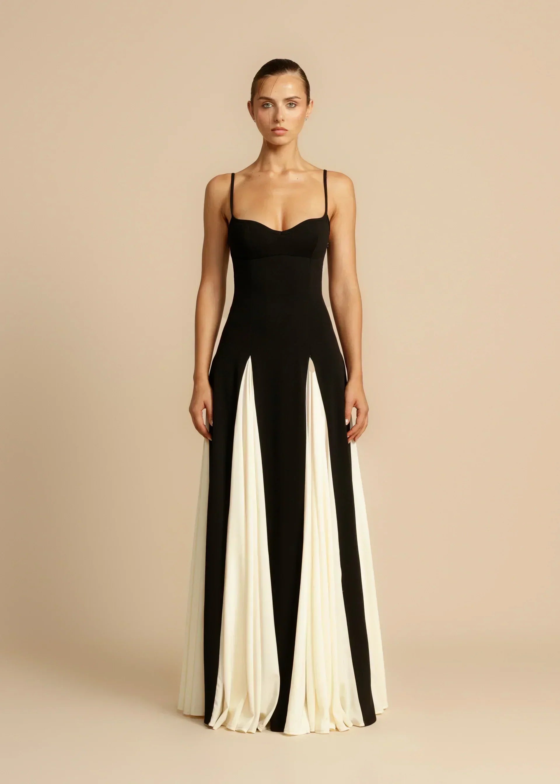 Celia Elegant Contrast Ruffles Maxi Dress