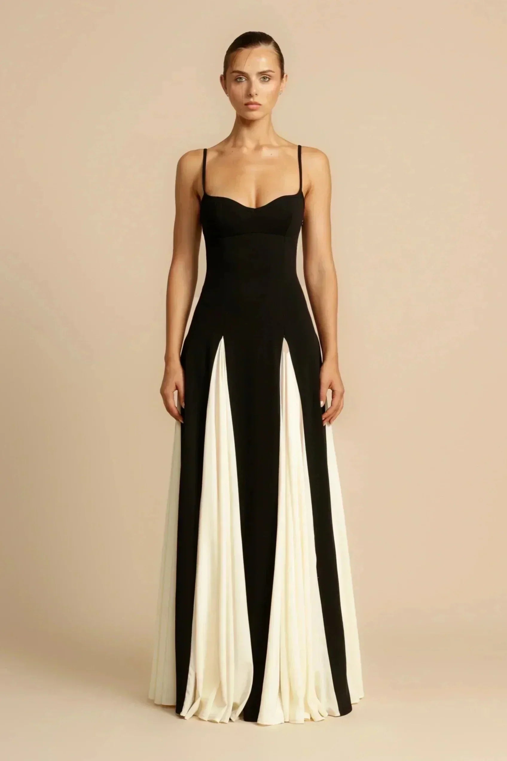 Delia Statement Dress Two Tone Black & White Maxi Boutique Collection