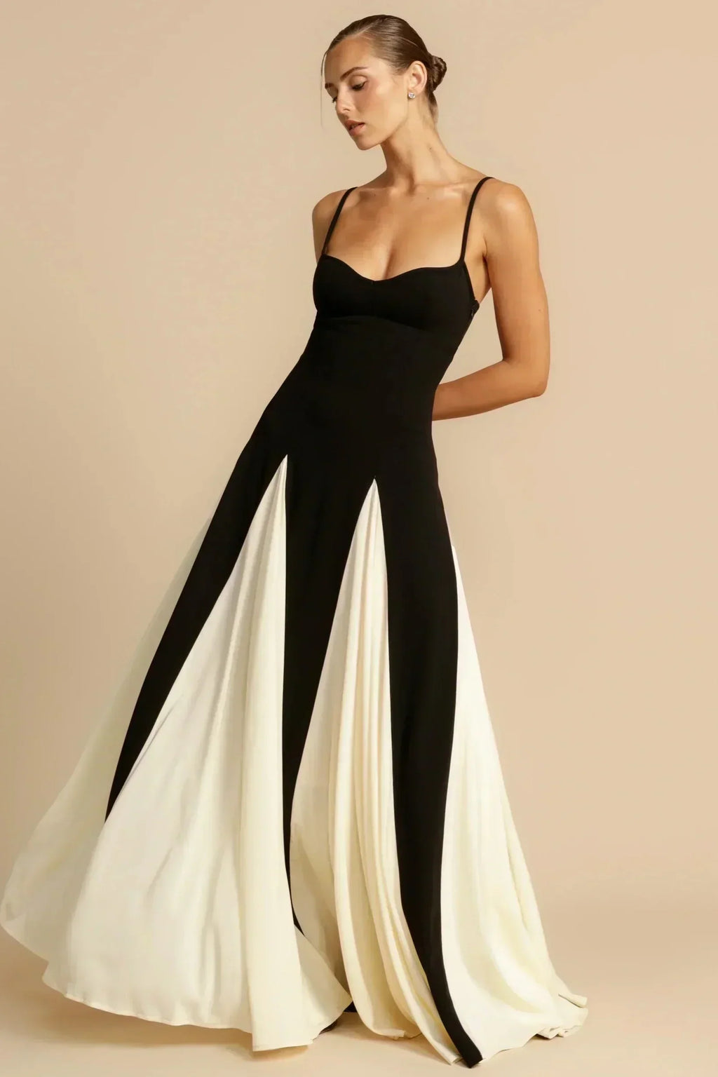Delia Statement Dress Two Tone Black & White Maxi Boutique Collection