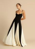 Celia Elegant Contrast Ruffles Maxi Dress
