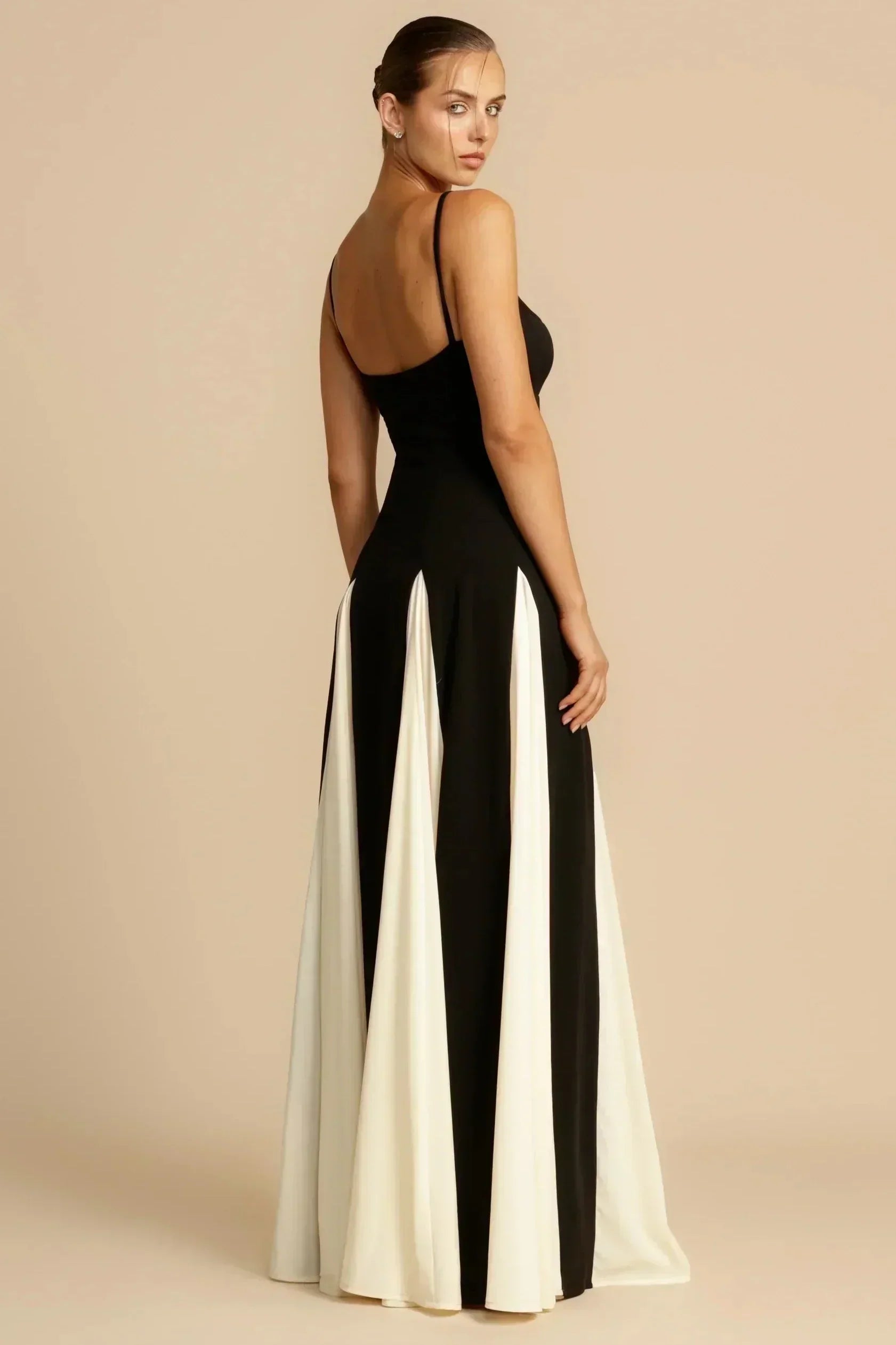 Delia Statement Dress Two Tone Black & White Maxi Boutique Collection