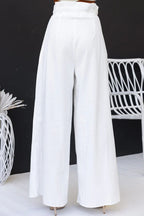 Gette Linen Blend Slit Front Top and High Rise Knoted Pocket Wide Leg Pants Set