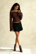 Solid Off Shoulder Rolled Edge Loose Knit Sweater