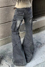Black Pocket Design Low Waist Workwear Jeans