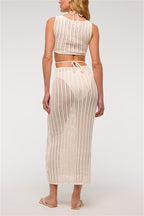 Beach Day Crochet Knit Cutout Waist Coverup Stretch Maxi Dress