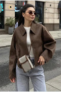 Collared Zipper Wool Loose Short Jacket