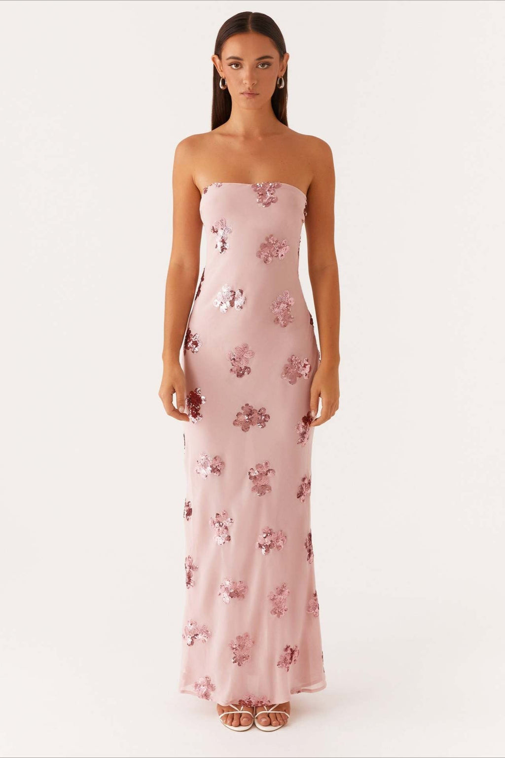 Strapless Sequin Embroidery Backless Floral Dress