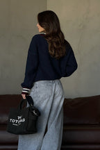 Casual Striped Color Block V-Neck Loose Knit Sweater