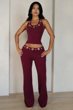 Halter Cut Out Top Slim Fit Straight Leg Pants Set