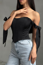 Sexy Corset Tie Asymmetric Hem Crop Top