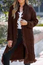 Casual Fringed Trim Weave Cardigan Collar Outerwear