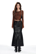 High Waist PU Back Slit Pencil Skirt