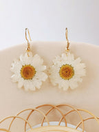 Pressed Flower Drop Earring - Resin Daisy