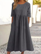 Veronica Luxe Midi Dress with Three Quarter Sleeves Designer Edit