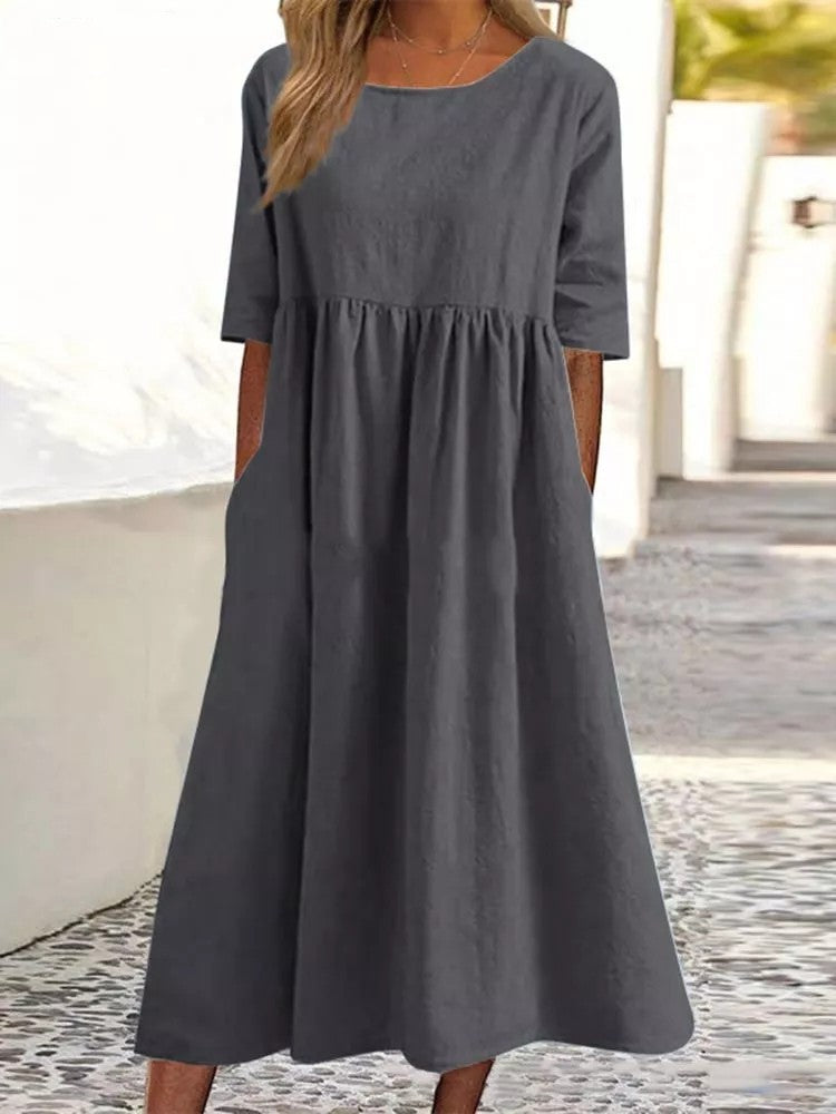 Veronica Luxe Midi Dress with Three Quarter Sleeves Designer Edit