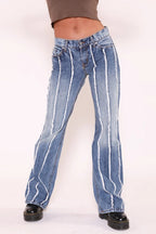 Washed Fringe Straight Leg Jeans