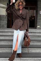 Long Sleeve Belted Waist Relaxed Blazer