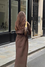 Long Line Solid Notch Collar Tied Overcoat