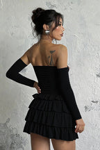 Vintage Long Sleeve Off Shoulder Mini Dress