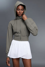 Cropped Waist Tie Active Zip Hoodie