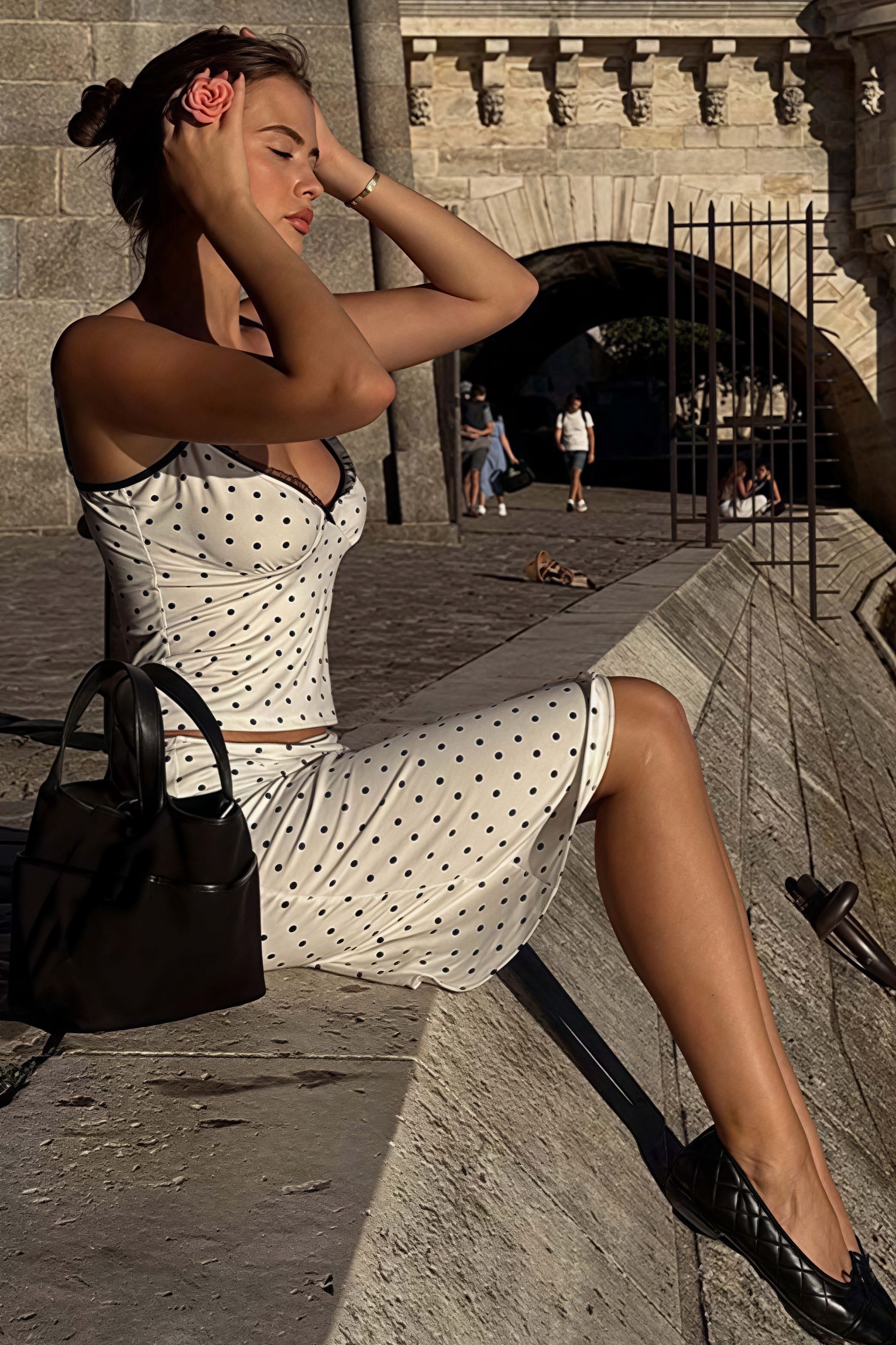 Sexy Polka Dot Cami Fitted Skirt Set