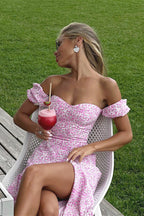 Off Shoulder Slim Split Long Floral Dress