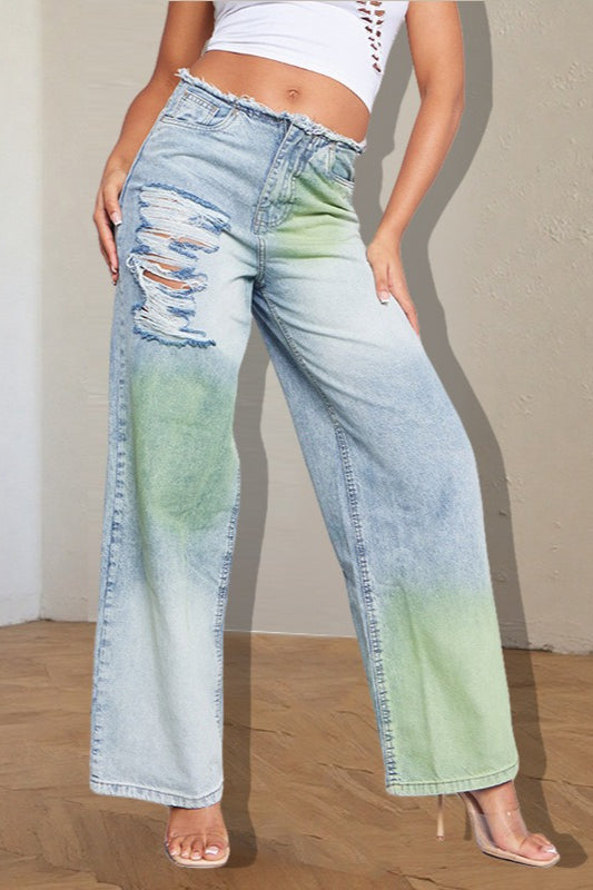 Ripped Color Block Ink Splash Distressed Jeans