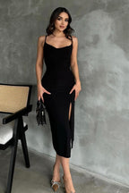 Elegant Slit Spaghetti Strap Bodycon Dress