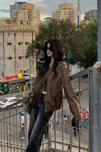 Mocha Retro Biker Leather Jacket
