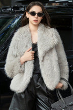 Plush Solid Color Faux Animal Fur Warm Notch Collar Coat