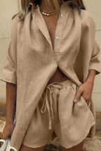 Single-breasted short-sleeved shirt two-piece suit