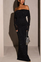 Juniper Chic Black Sequin Off Shoulder Maxi Dress Evening Wear Edit