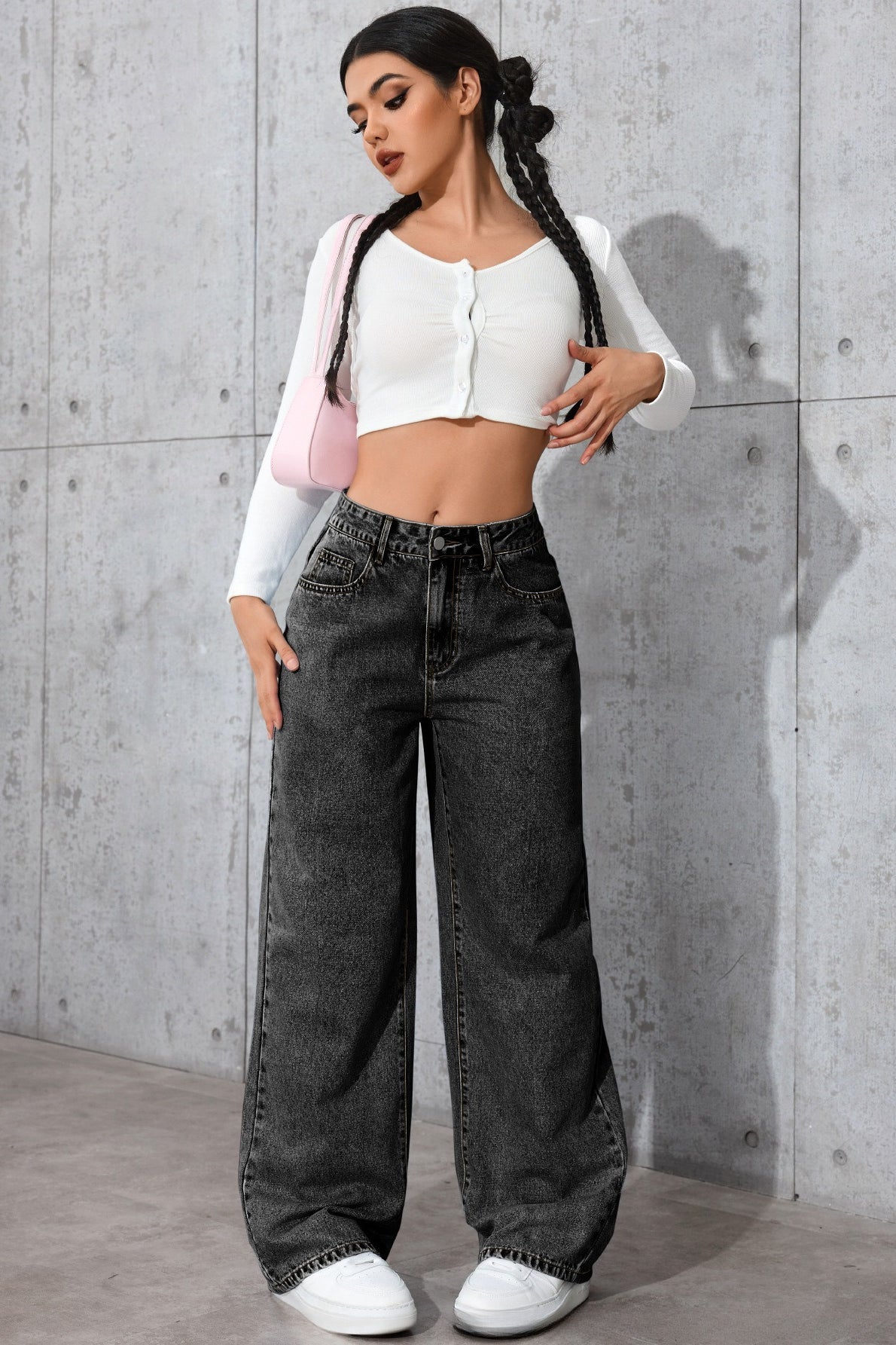 Casual High Waist Relaxed Straight Leg Jeans