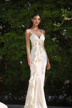 Satin Floral Tie-Back Slim Fit Slip Dress Party Dress