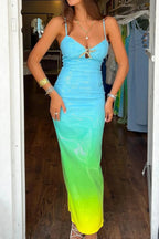 Gradient Sequin Spaghetti Midi Dress