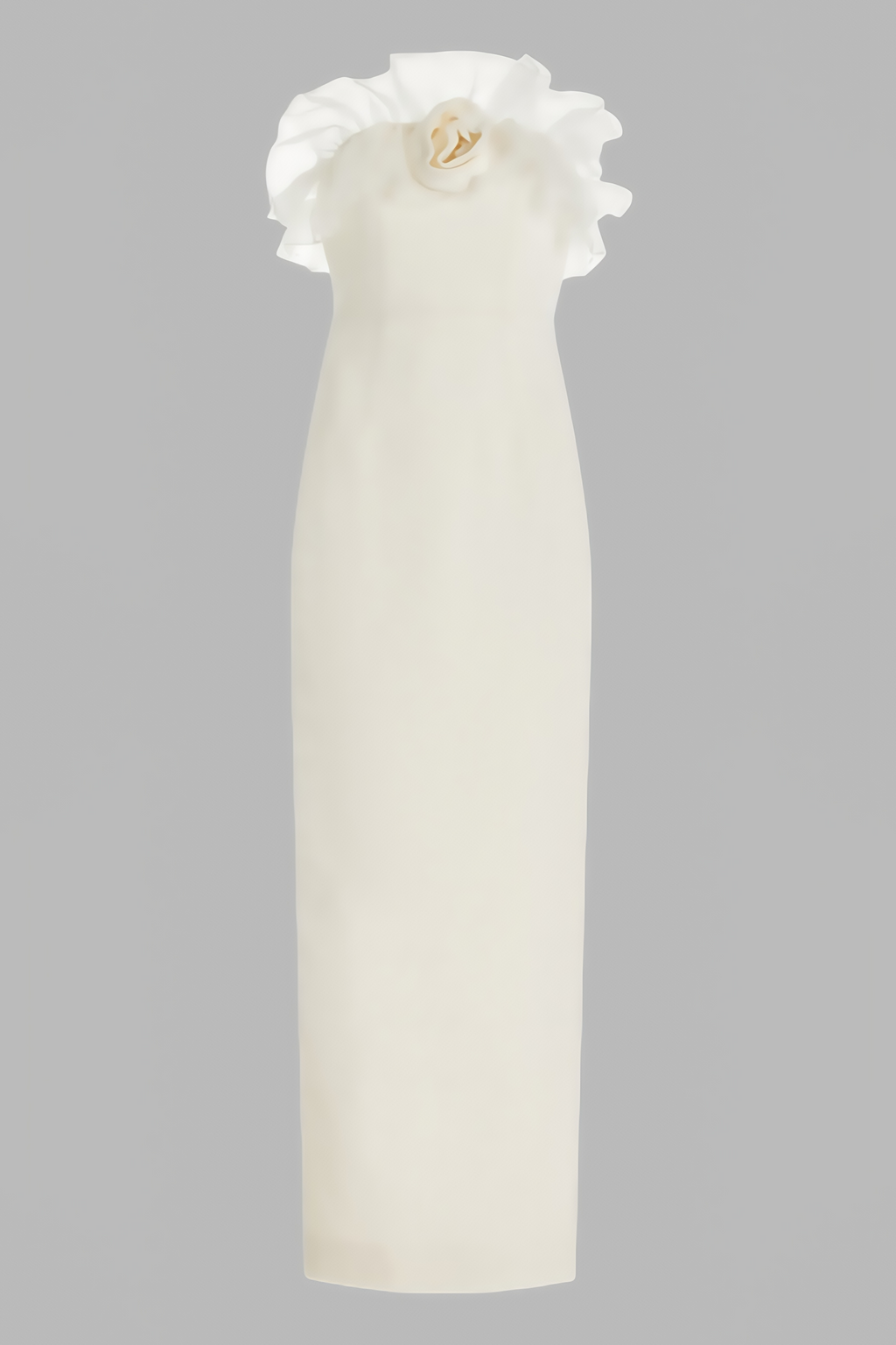 Zaretp White Ruffled Silk Midi Dress