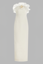Zaretp White Ruffled Silk Midi Dress