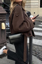 Wide Lapel Belted Cropped Wool Coat