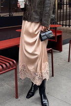 Elegant Lace Trim A Line Skirt