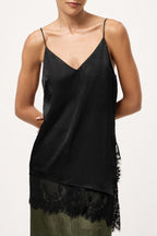 V Neck Lace Trim Patchwork Cami Top
