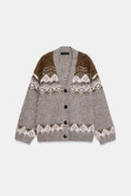 BRUSHED EFFECT JACQUARD KNIT CARDIGAN