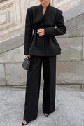 Black VNeck Ruched Waist Blazer