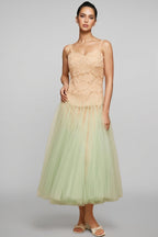 Ylane Halter Mesh Puff Maxi Dress
