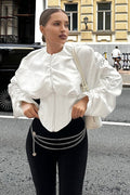 Boned Waist Loose Puff Sleeve Blouse