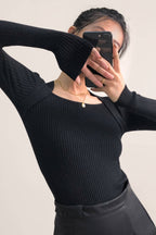 Black Ribbed Knit Square Neck Sweater