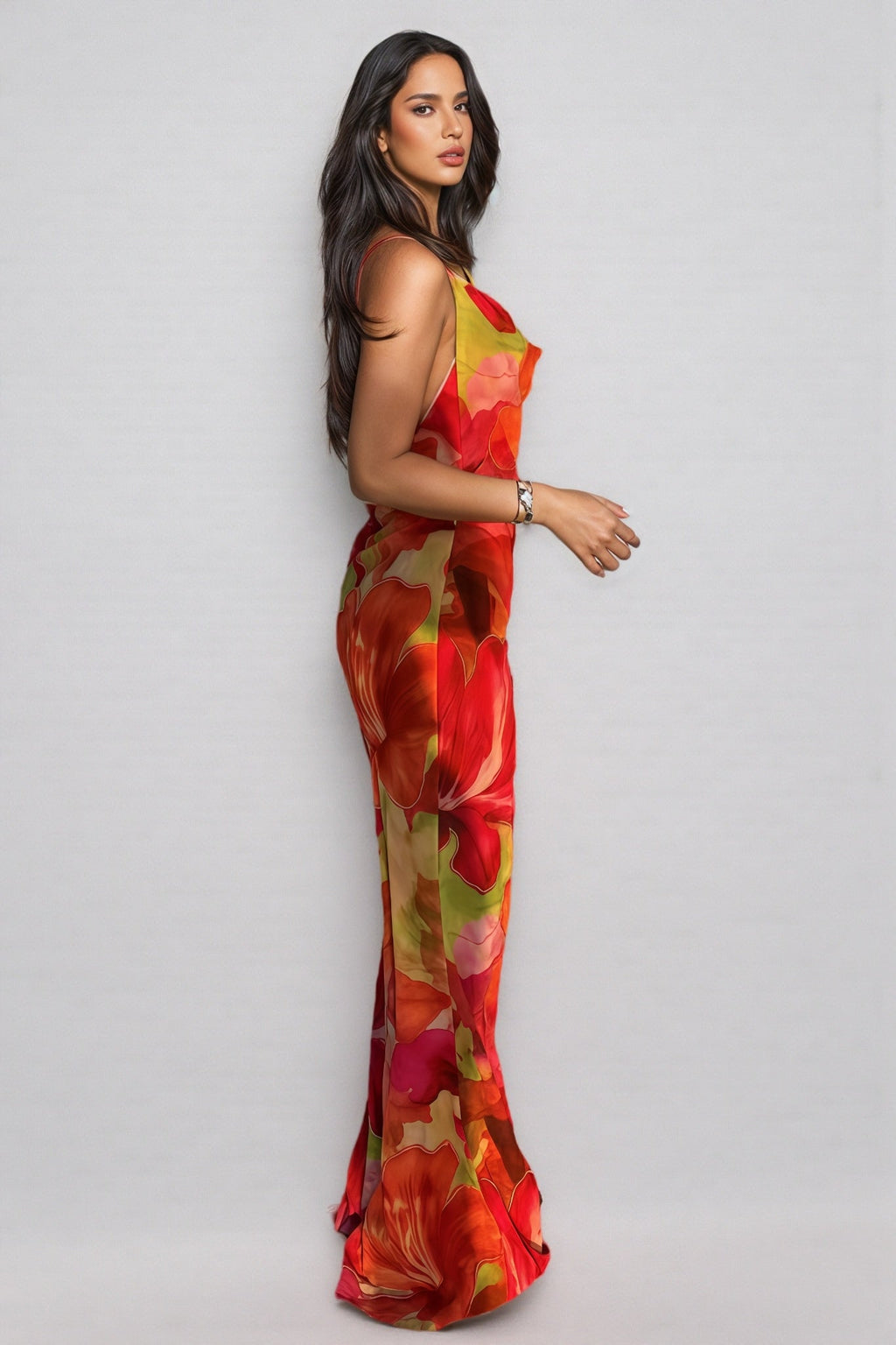Jessly Printed Strapless High-Slit Maxi Dress