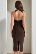 Halter Ribbed Bodycon Midi Dress