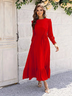 Elvia Minimalist Women's Belted and Flounced Maxi Dress Designer Edit