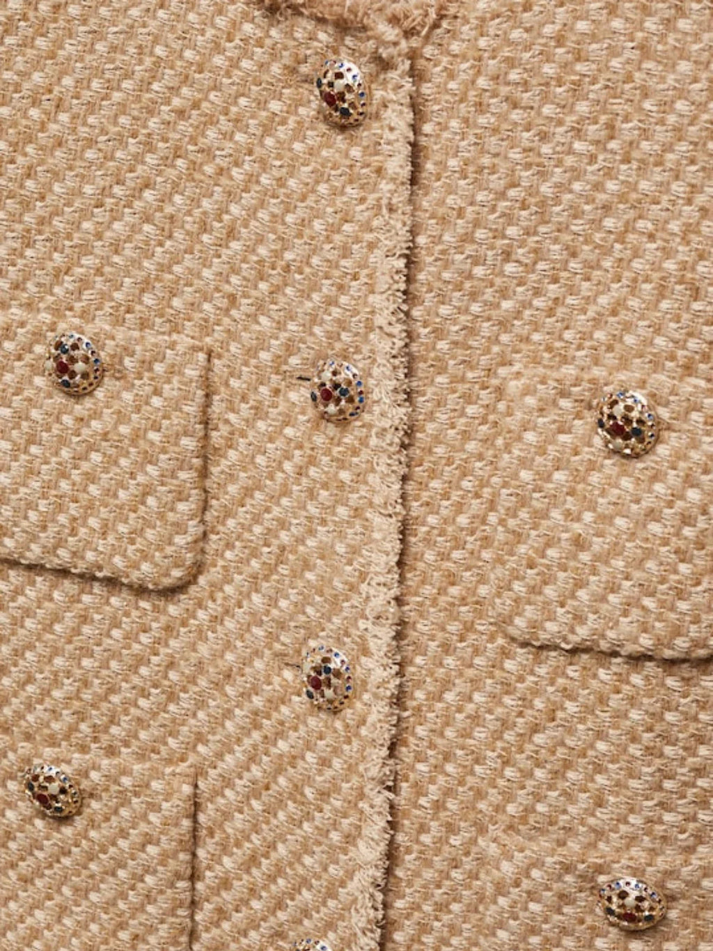 Round Neck Single-breasted Tweed Cardigan